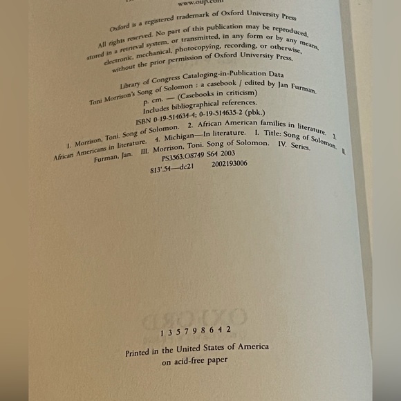 “Song of Solomon” (by Toni Morrison) — *THE CASEBOOK* - Picture 4 of 6